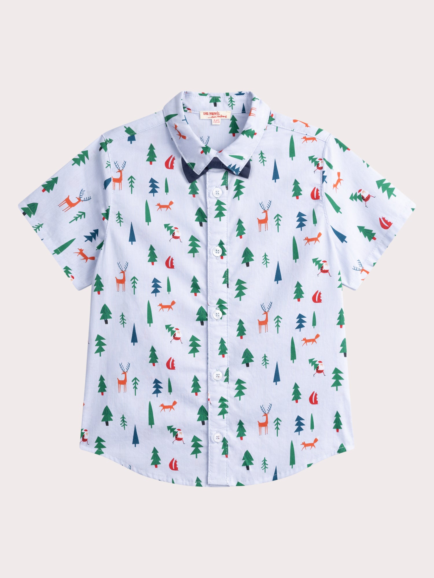 Chemise manches courtes bleue imprimée et nœud papillon