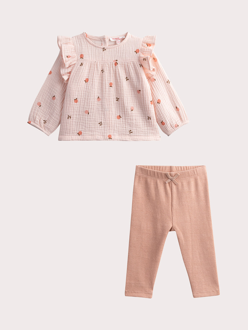 Conjunto rosa de gaze de algodón para bebé niña