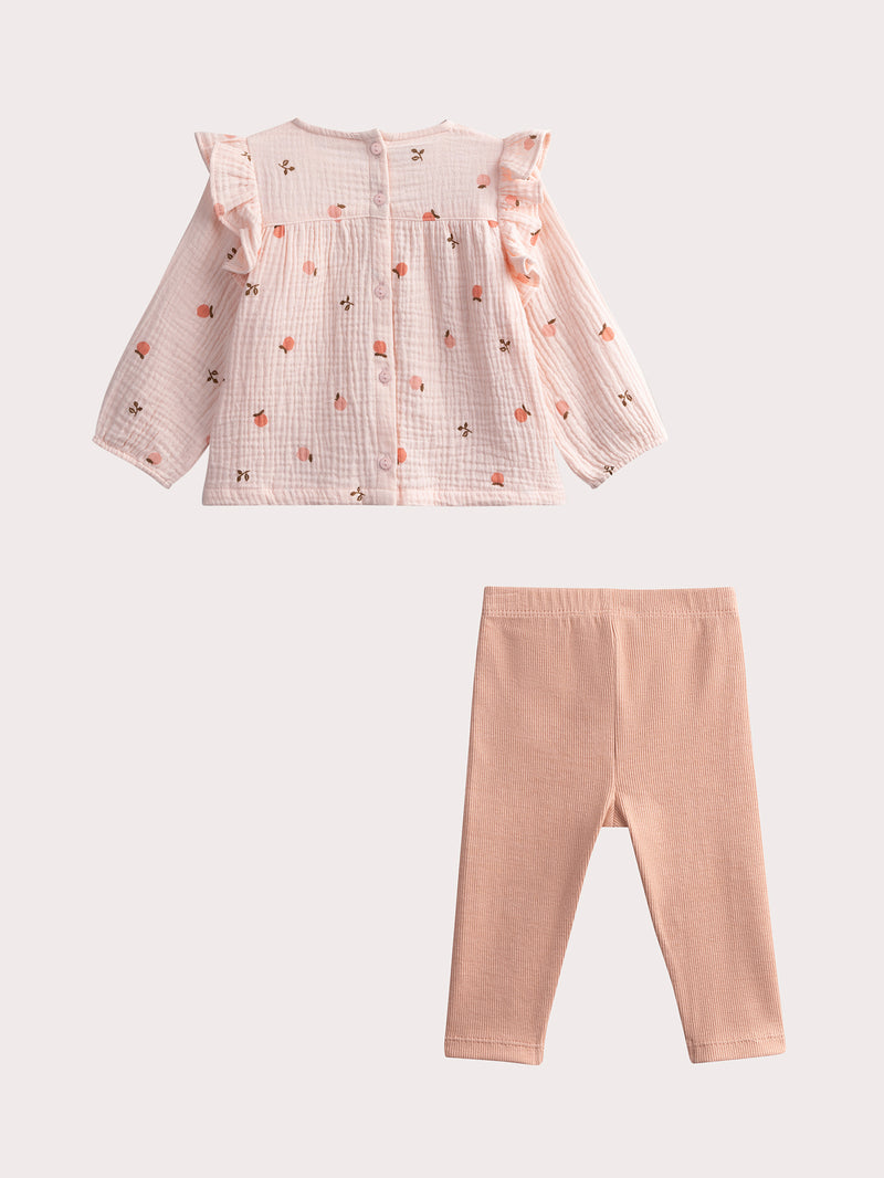 Conjunto rosa de gaze de algodón para bebé niña