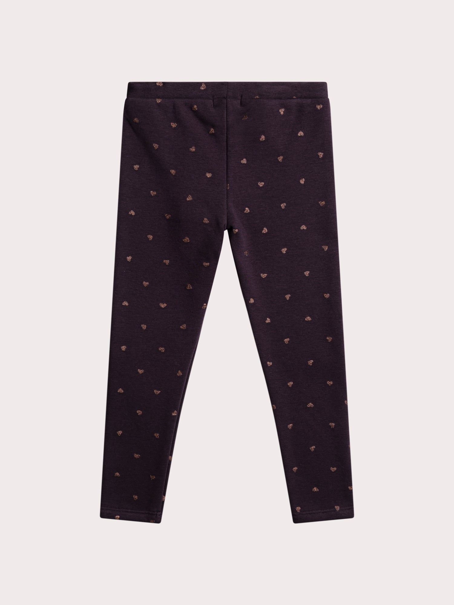Leggings violetas con estampado de corazón y glitter