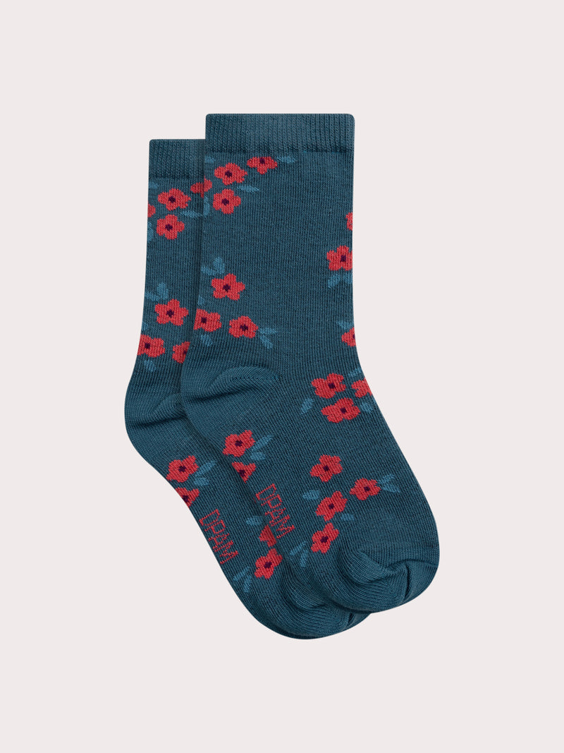 Calcetas Azules con Motivo de Flores para Niñas