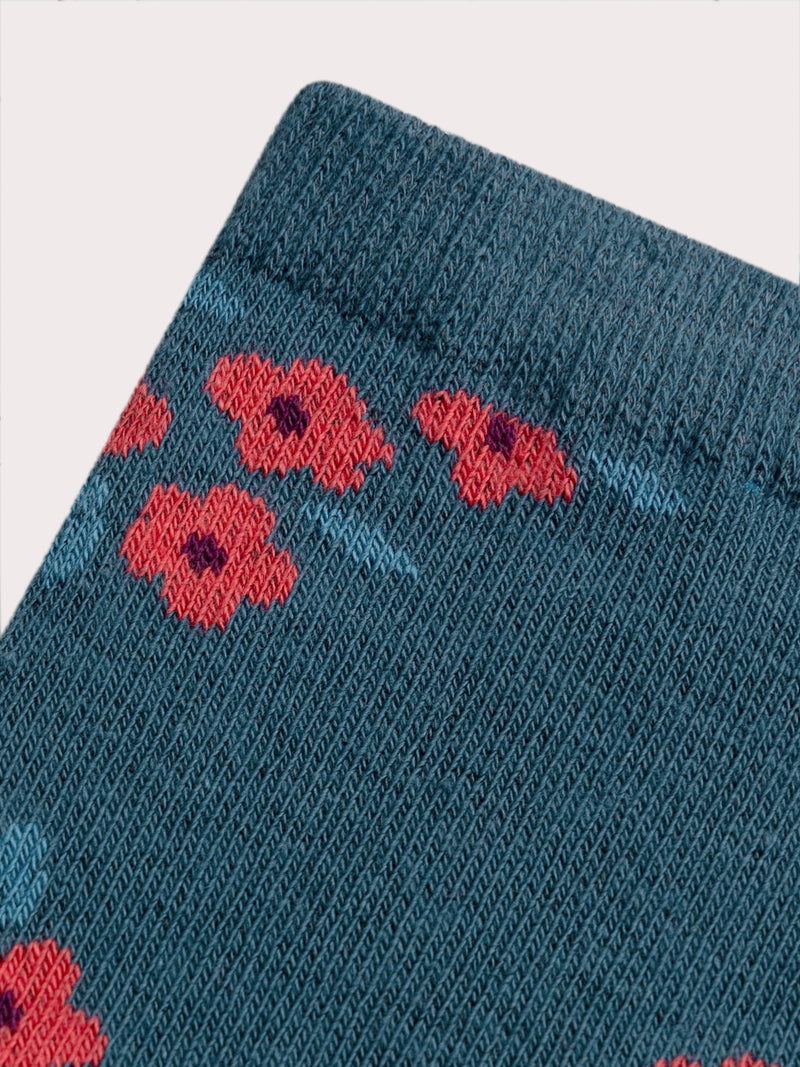 Calcetas Azules con Motivo de Flores para Niñas