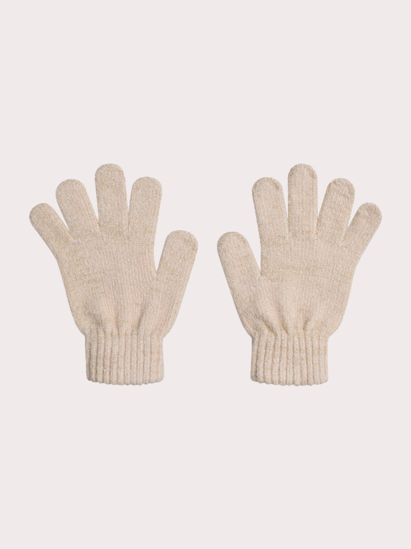 Guantes Beige de Punto Brillante para Niñas