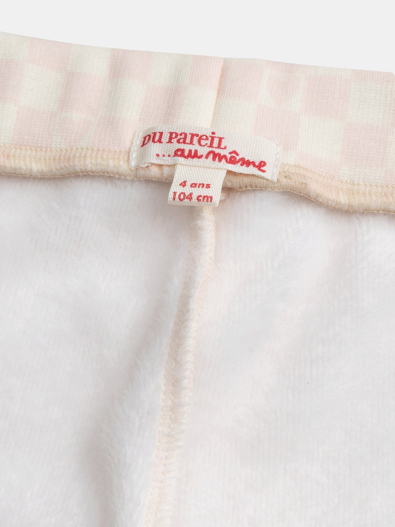 Pantalon doublé chaud à damier rose et écru pour fille