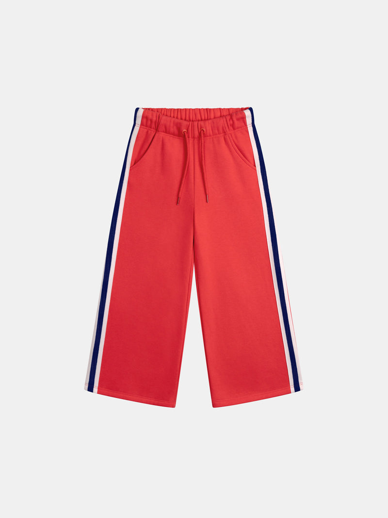 Pantalones rojos de felpa con rayas de colores para niñas