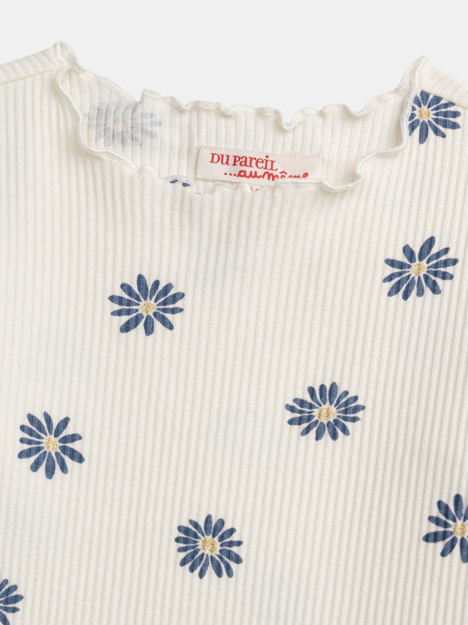 Camiseta ecru de manga larga impresa con flores para niñas