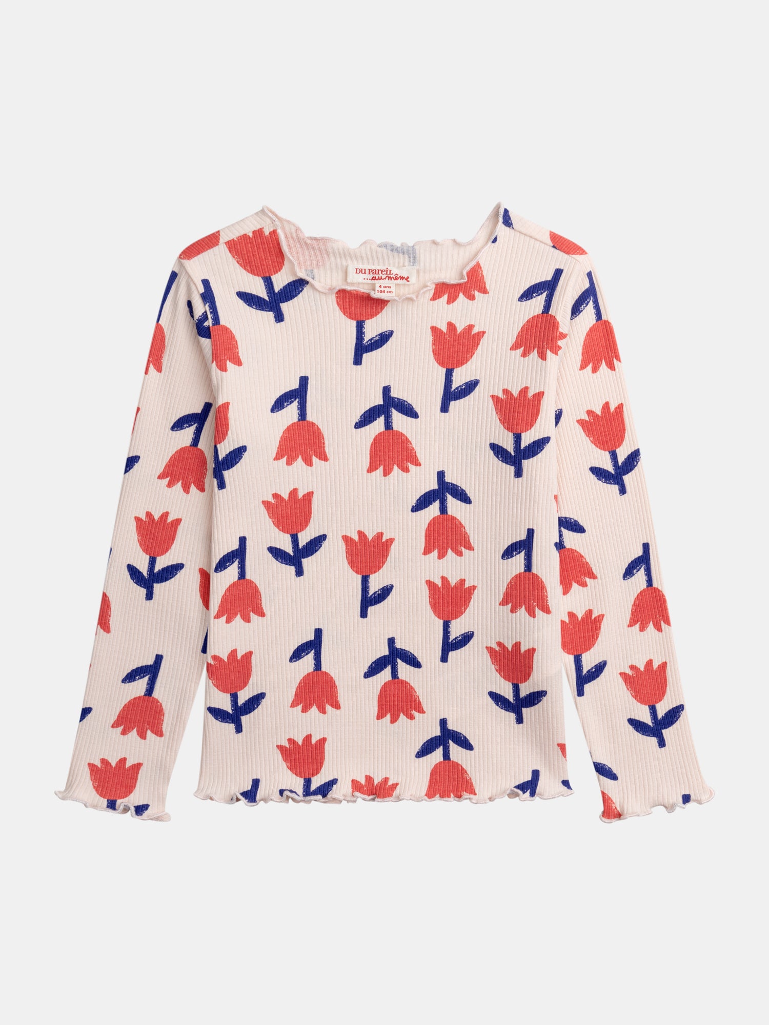 Camiseta ribeteada con mangas largas, rosa con imagen de coquelicotes para niñas