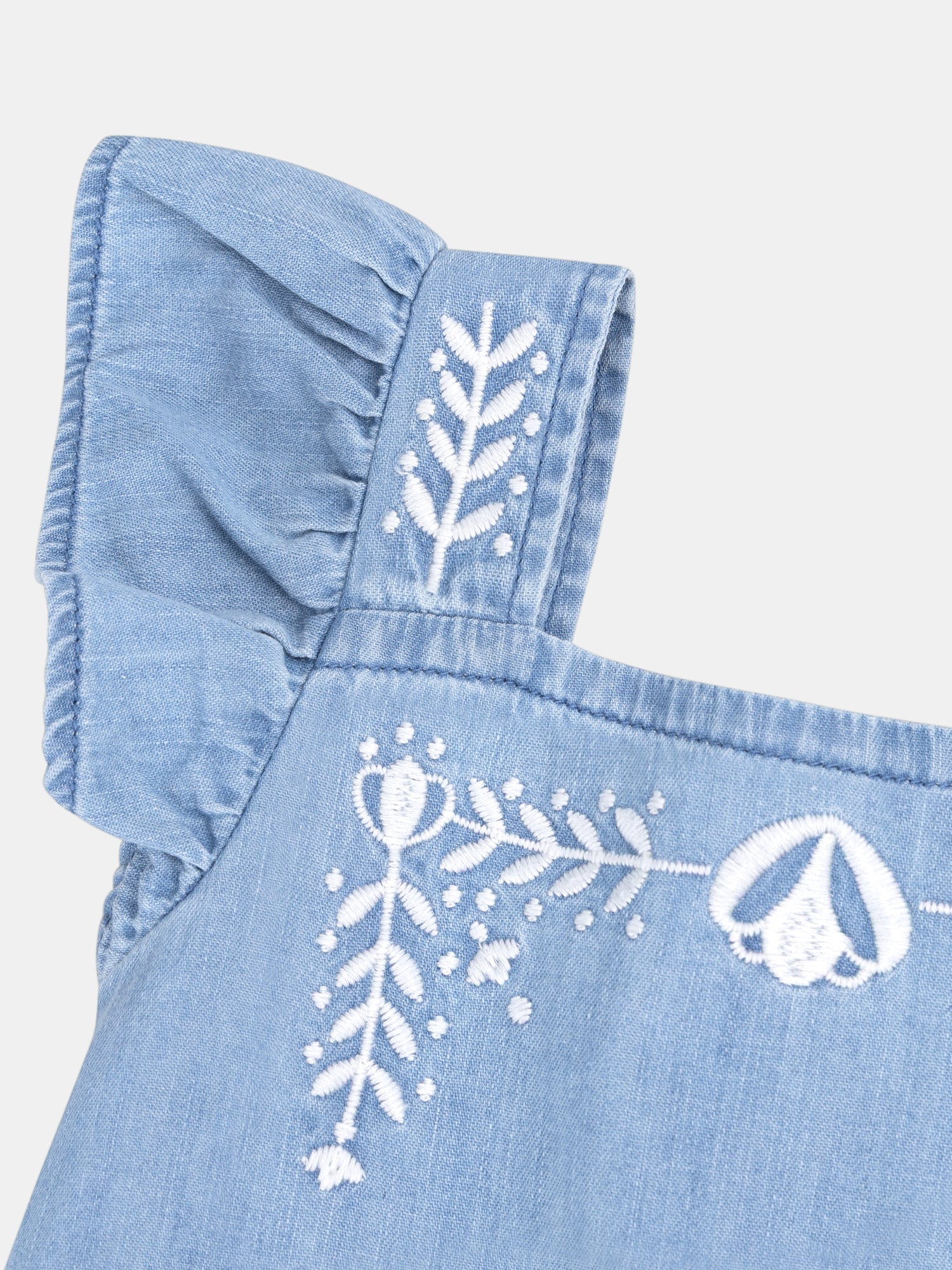 Chemisier bleu à broderies florales pour fille
