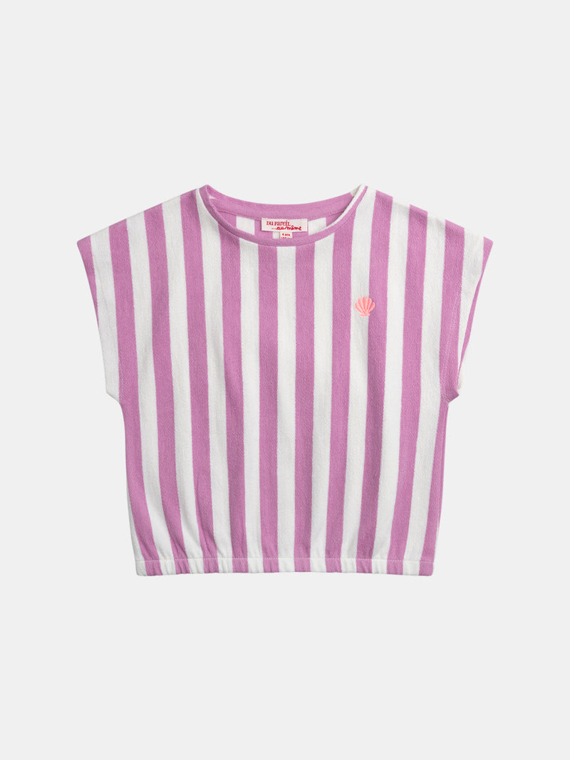 Camiseta a Rayas Rosa y Ecru para Niña