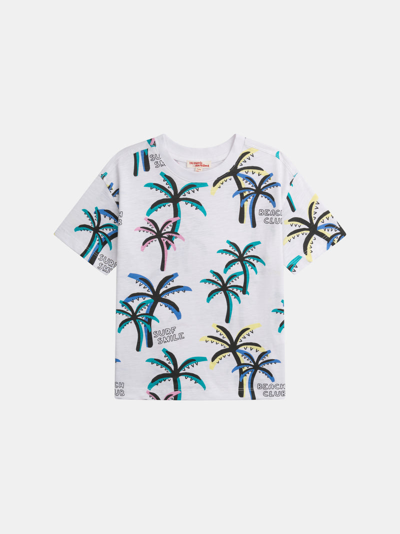 Camiseta blanca con estampado de palmeras para niño