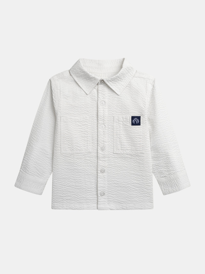 Camisa Texturizada Color Blanco Para Niños con Bolsillos