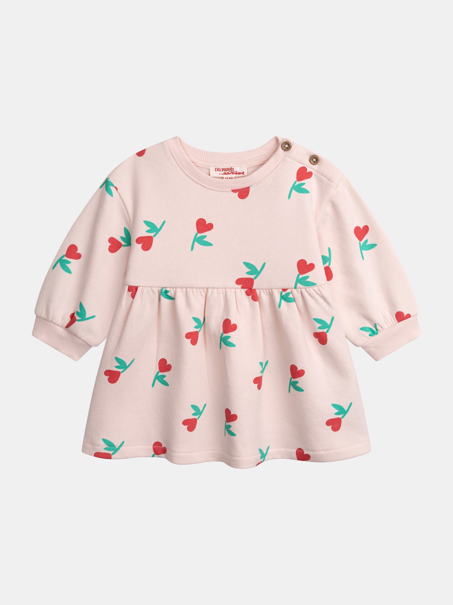 Robe rose imprimé fleurals-coeurs pour bébé fille