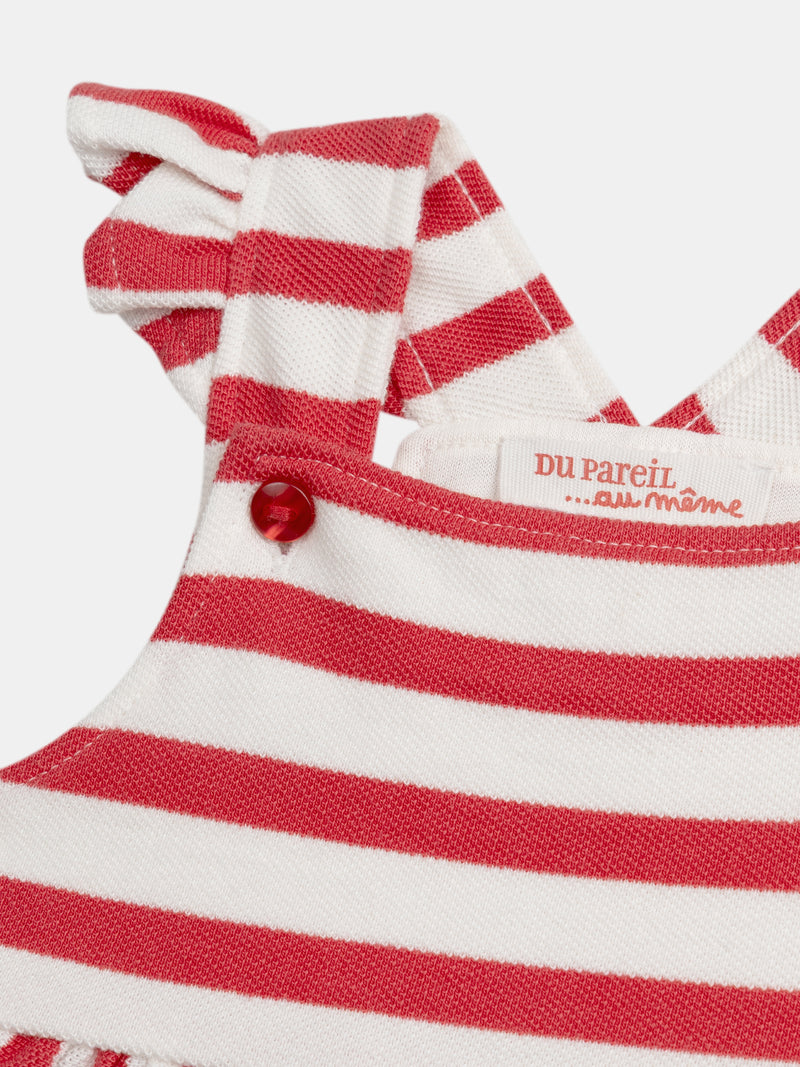 Robe rayada roja y crema con bolsillos en forma de corazón para bebés