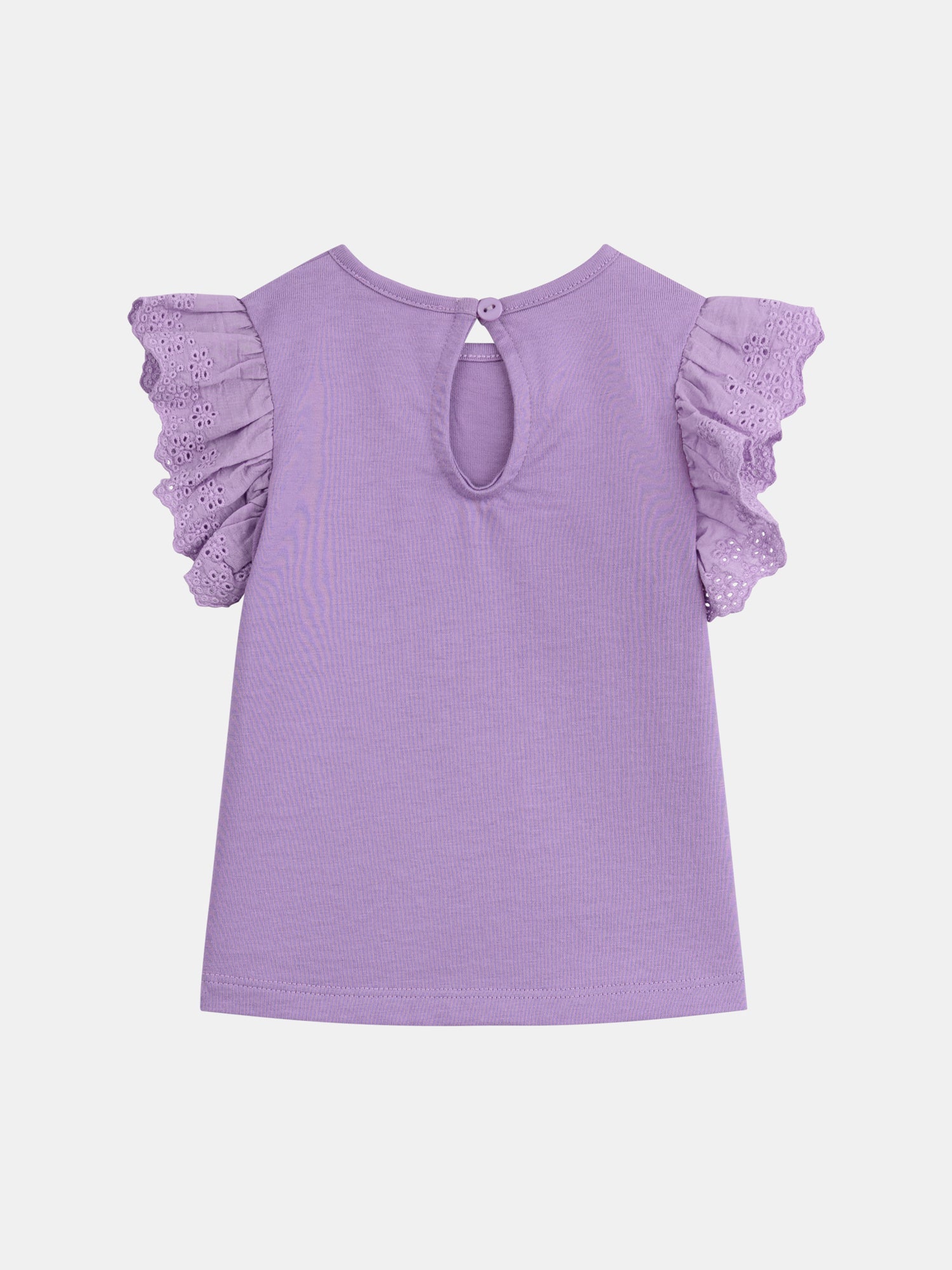 Camiseta morada con mangas voladas y bordadas para niña