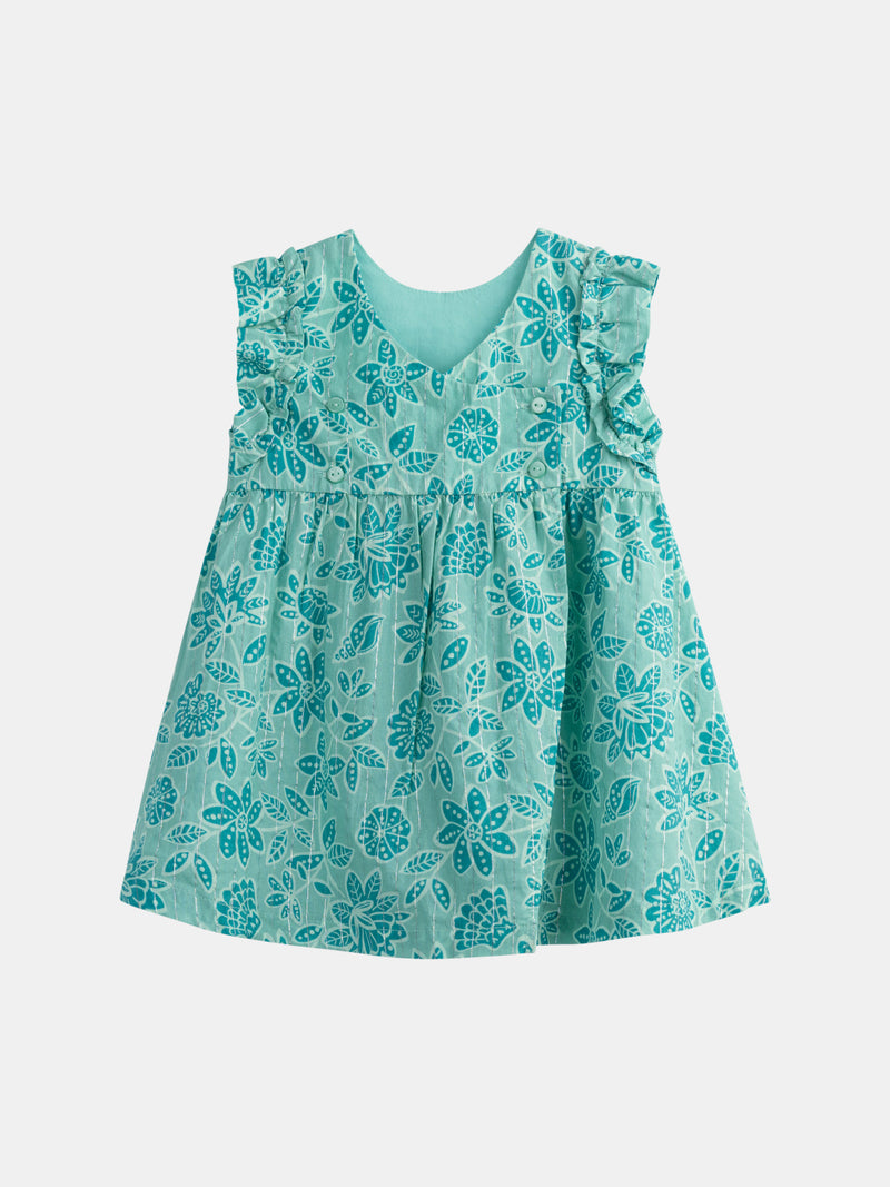 Vestido integral de estampado floral verde agua para niña bebé