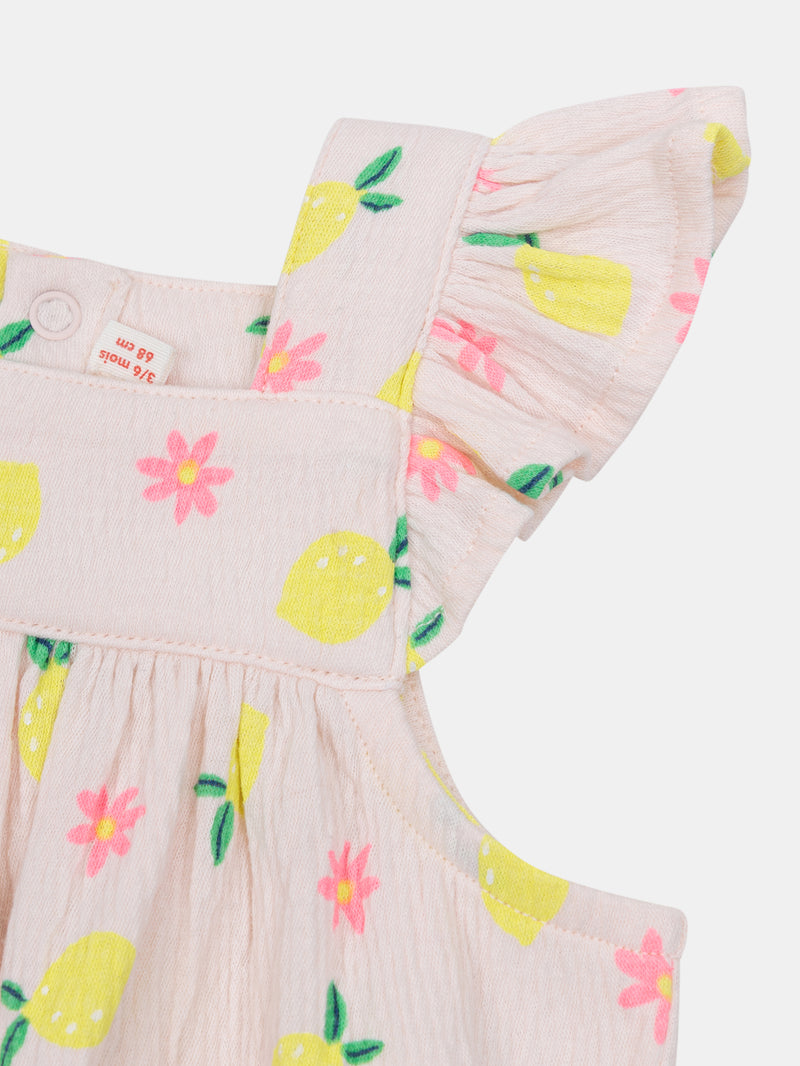 Monos rosas con estampado de limones y flores para niña