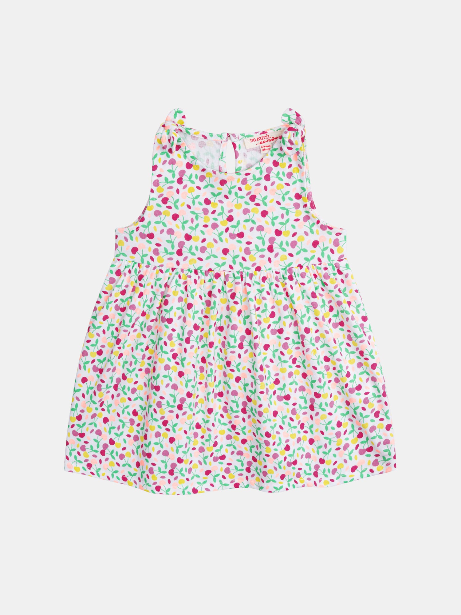 Vestido multicolor con estampado de cerezas para niña