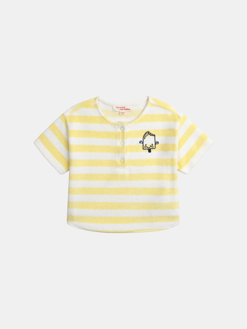 Conjunto de camiseta y pantalones cortos a rayas amarillas para bebé niño
