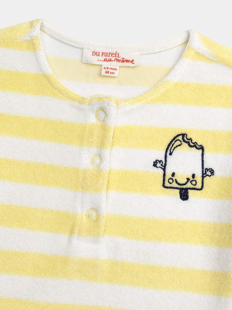 Conjunto de camiseta y pantalones cortos a rayas amarillas para bebé niño