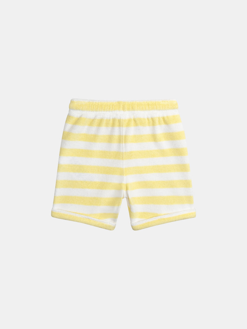 Conjunto de camiseta y pantalones cortos a rayas amarillas para bebé niño
