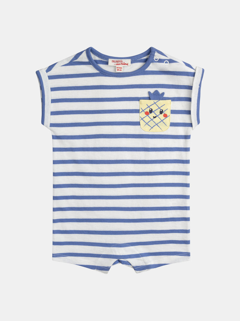 Monedero azul y blanco a rayas con bolsillo de piña para bebé niño