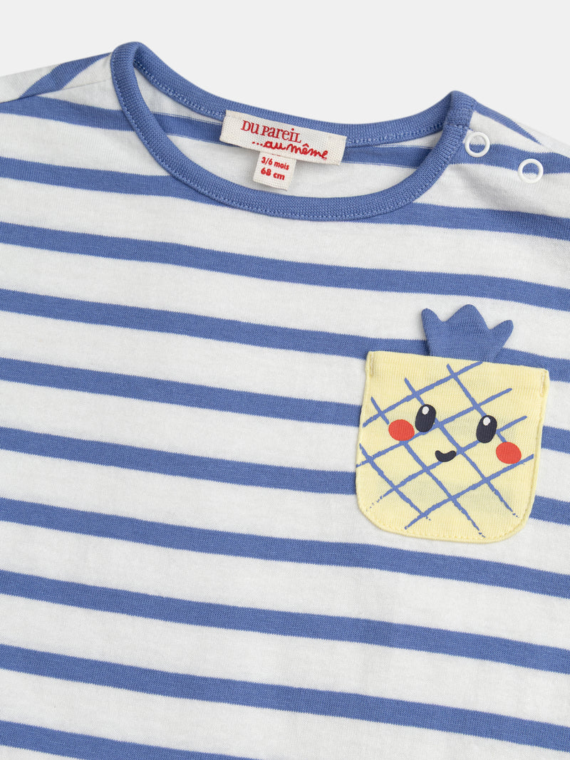 Monedero azul y blanco a rayas con bolsillo de piña para bebé niño