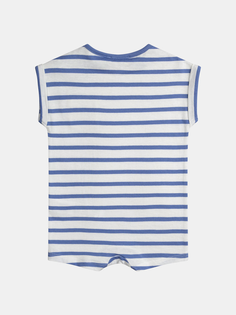 Monedero azul y blanco a rayas con bolsillo de piña para bebé niño