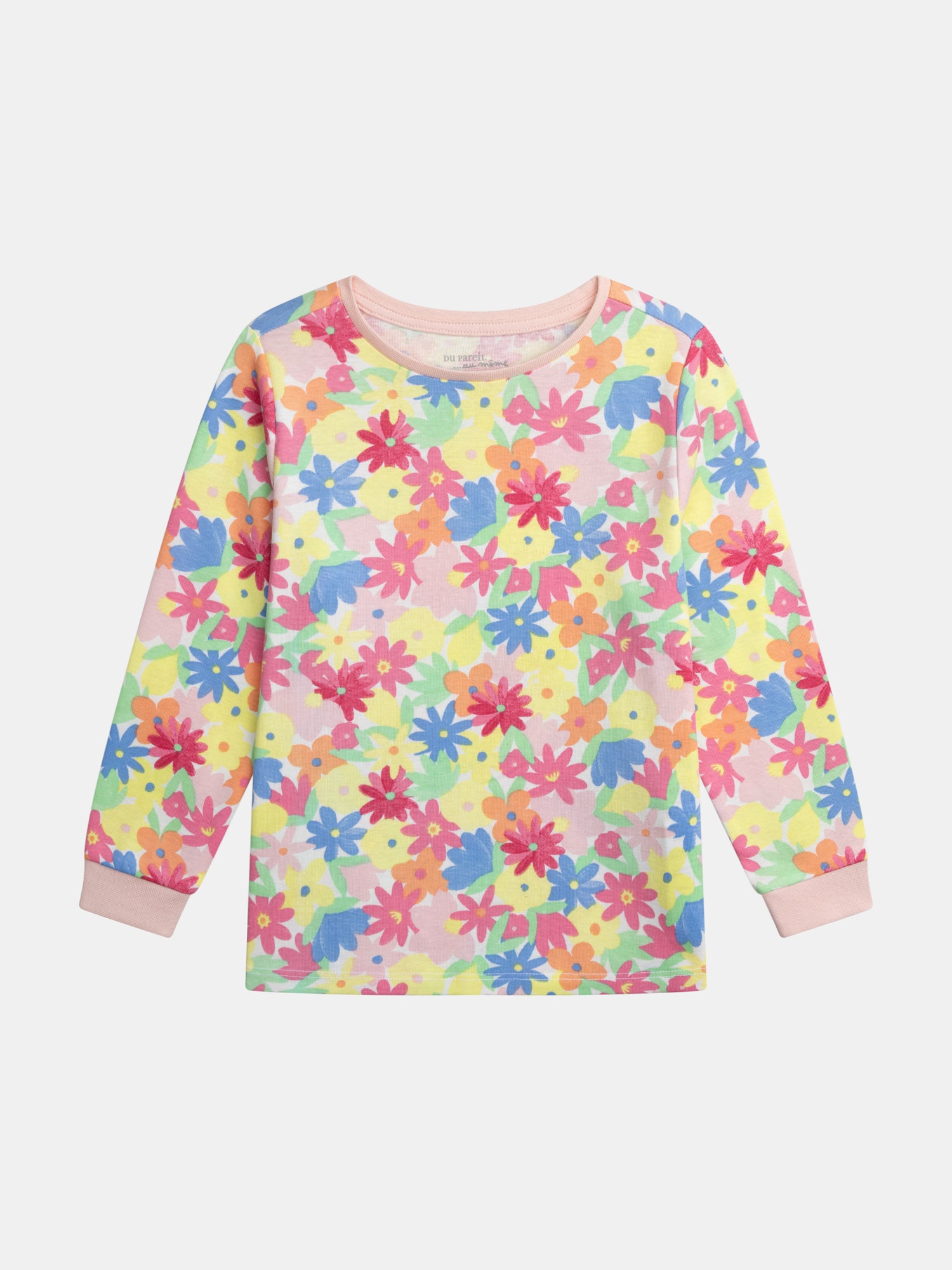 Pyjama long avec imprimé intégral "fleurs multicolores" pour enfant fille