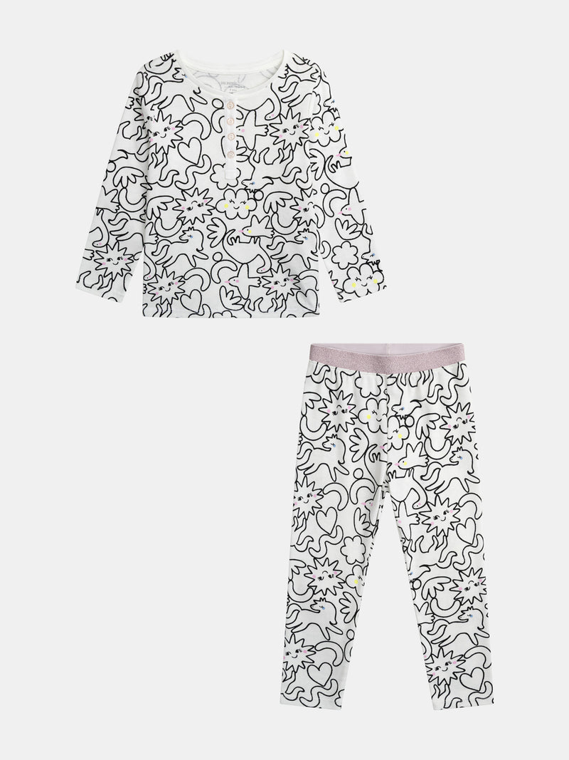 Pijama largo crema con estampado integral "DREAM" para niña