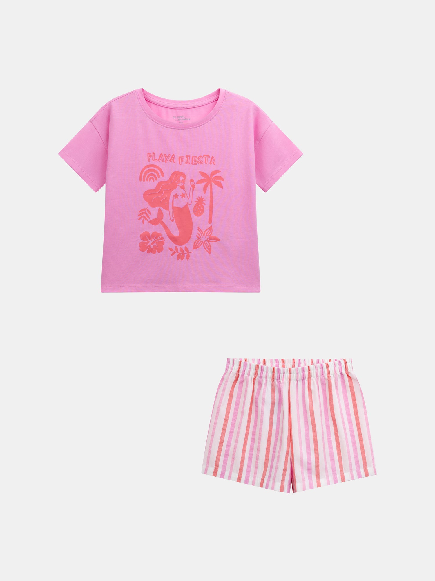 Pijama corto rosa con estampado "Playa Fiesta" para niña