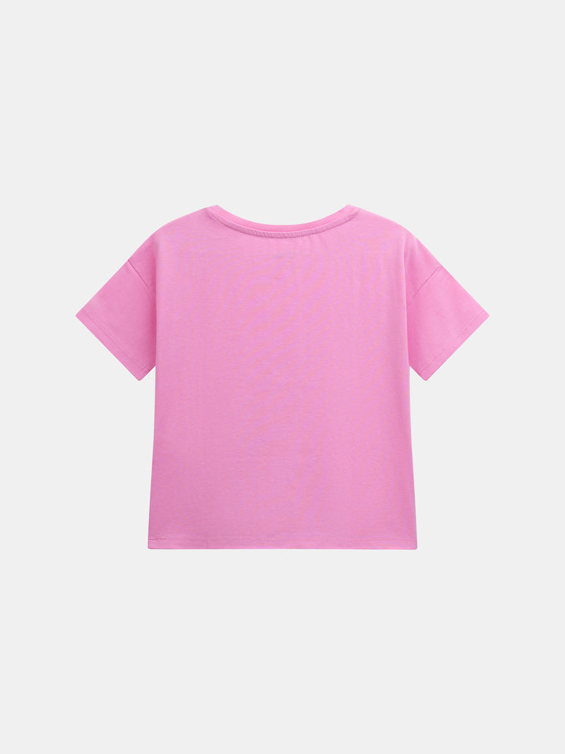 Pijama corto rosa con estampado "Playa Fiesta" para niña