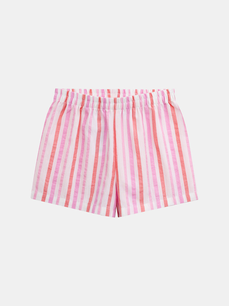 Pijama corto rosa con estampado "Playa Fiesta" para niña