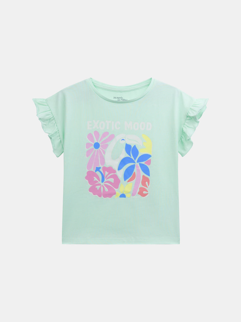 Pijama corto fosforescente impreso "Exotic Mood" para niña