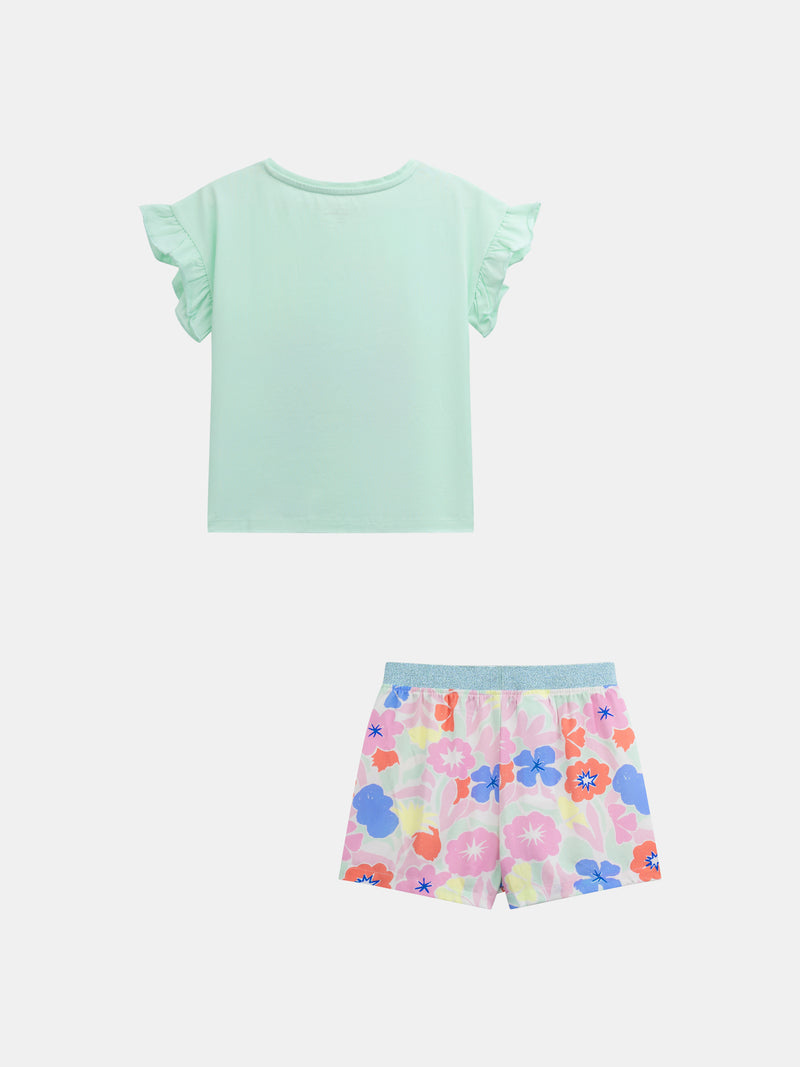 Pijama corto fosforescente impreso "Exotic Mood" para niña