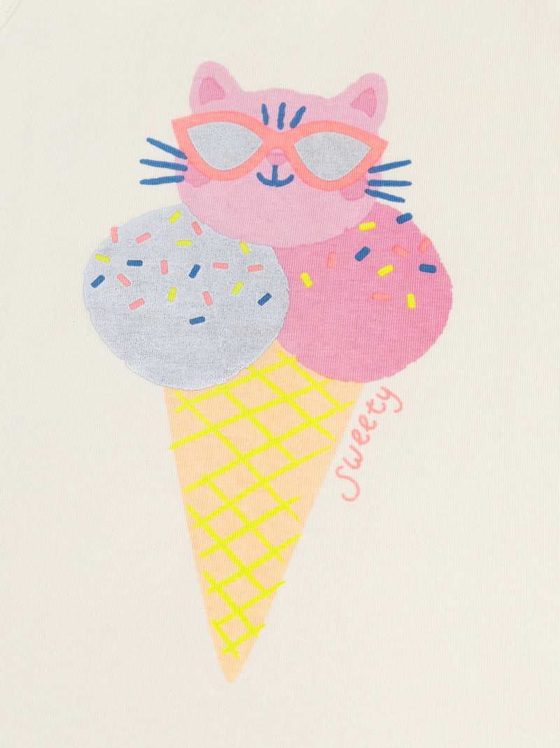 Pijama sin mangas con estampado de "Gato de Helado" para niñas