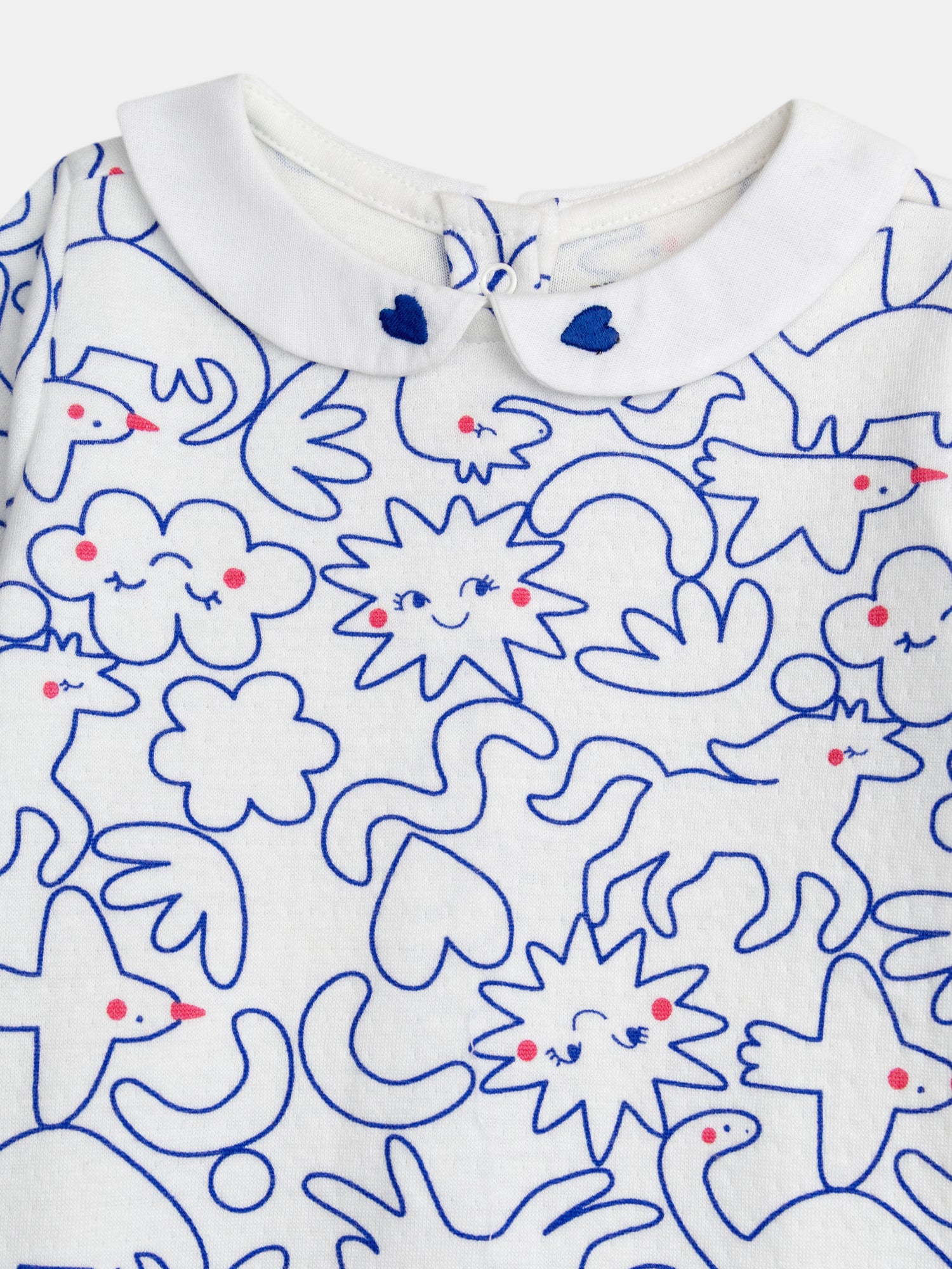 Mono ecru con cuello Claudine y estampado azul "Dream" para niña