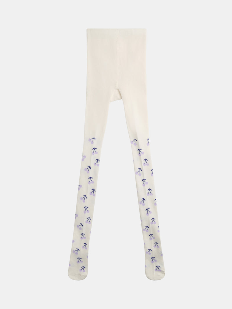 Collants écru à motif cerises pour fille