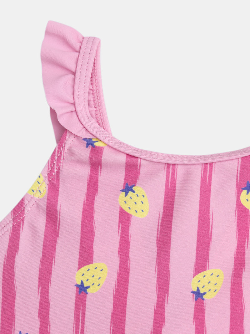 Traje de baño de una sola pieza con fresas en rayas rosas