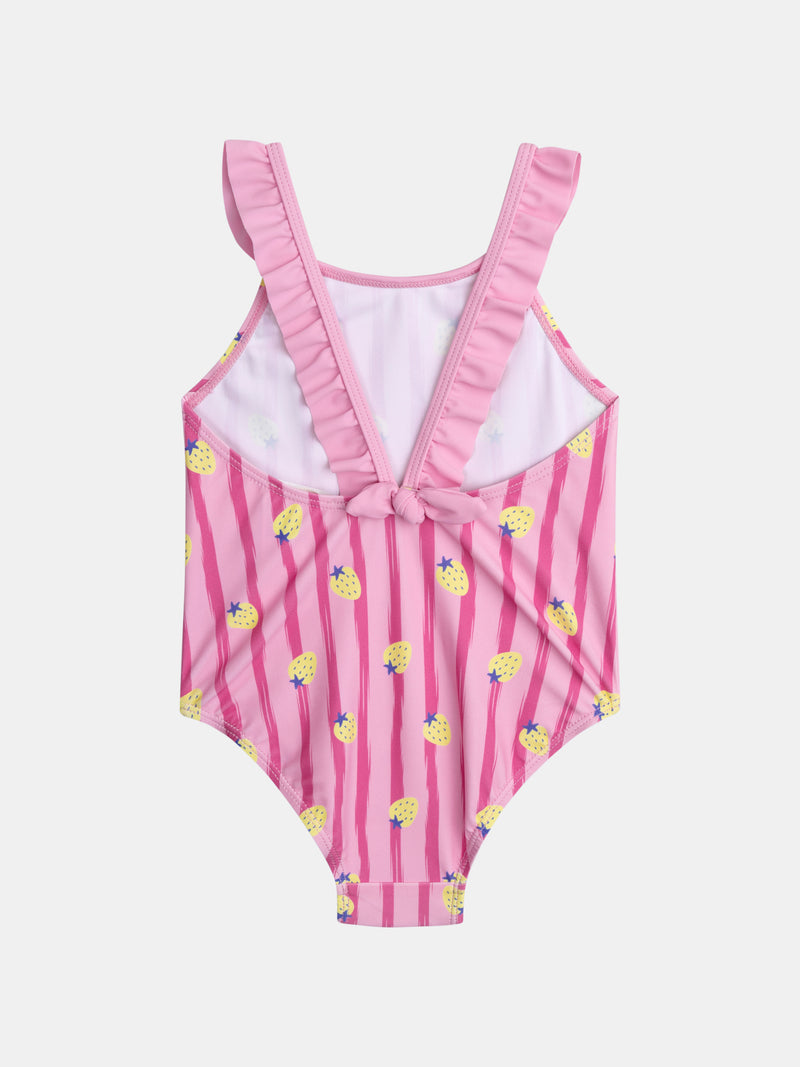 Traje de baño de una sola pieza con fresas en rayas rosas