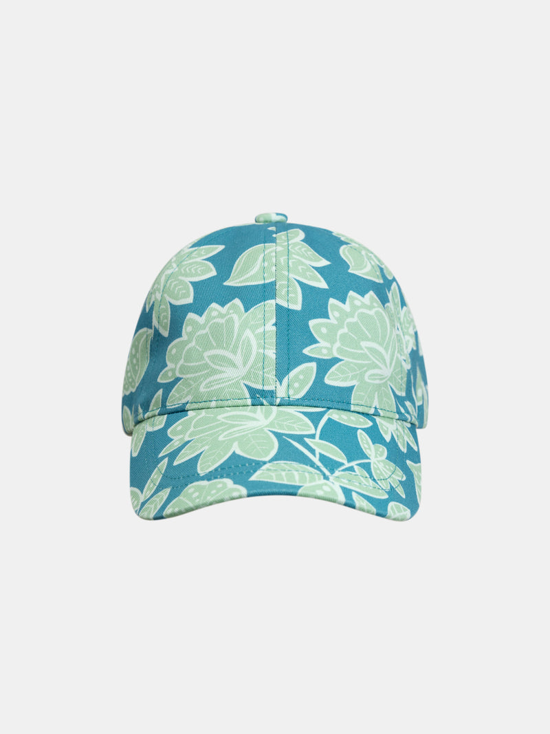 Gorro azul con imprime floral para chicas