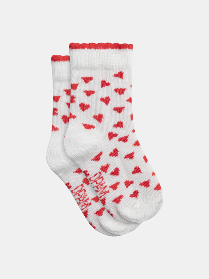 Calcetines ecru con corazones rojos para niñas