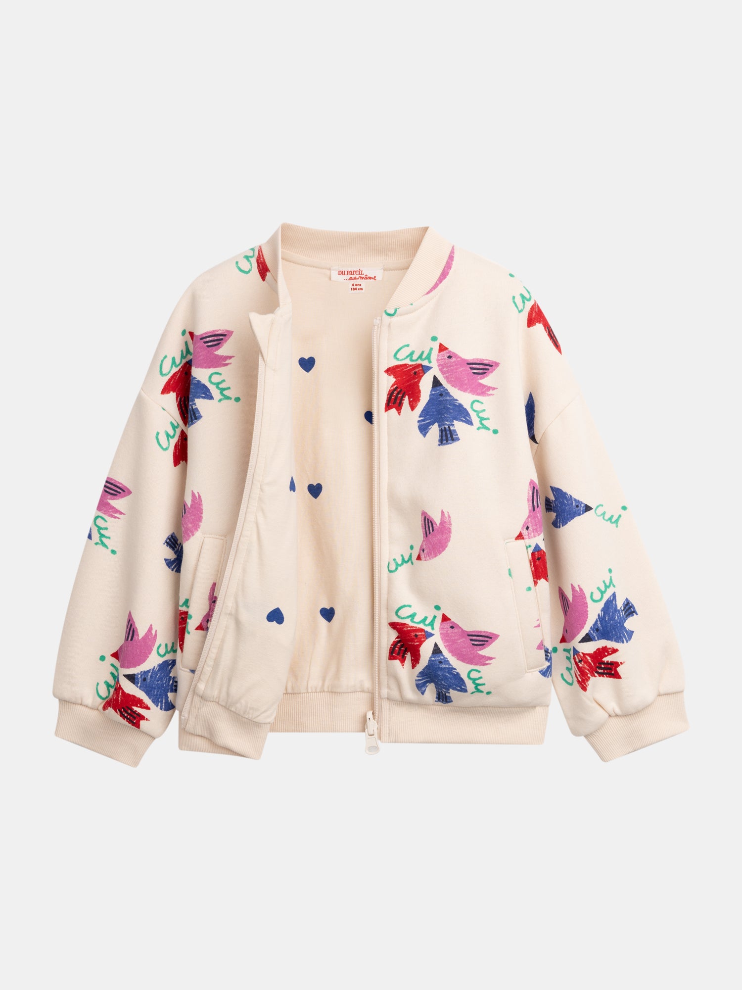 Cárdigan reversible rosa con estampado de pájaros para niña