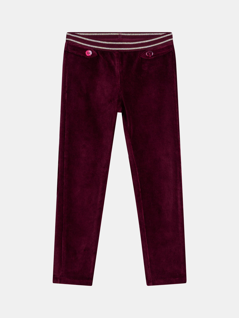 Pantalones de terciopelo púrpura con cinturón elegante para niñas