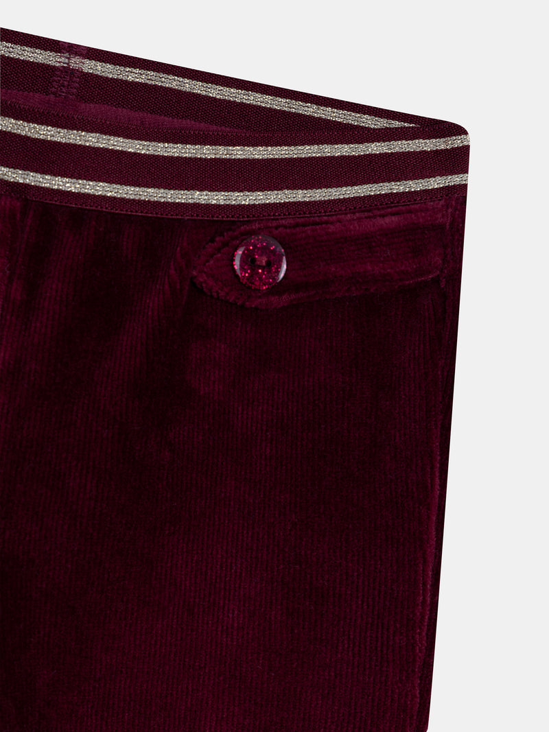 Pantalones de terciopelo púrpura con cinturón elegante para niñas