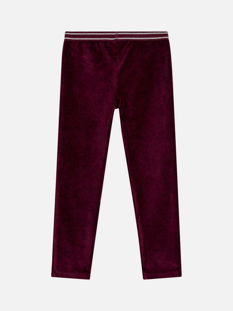 Pantalones de terciopelo púrpura con cinturón elegante para niñas
