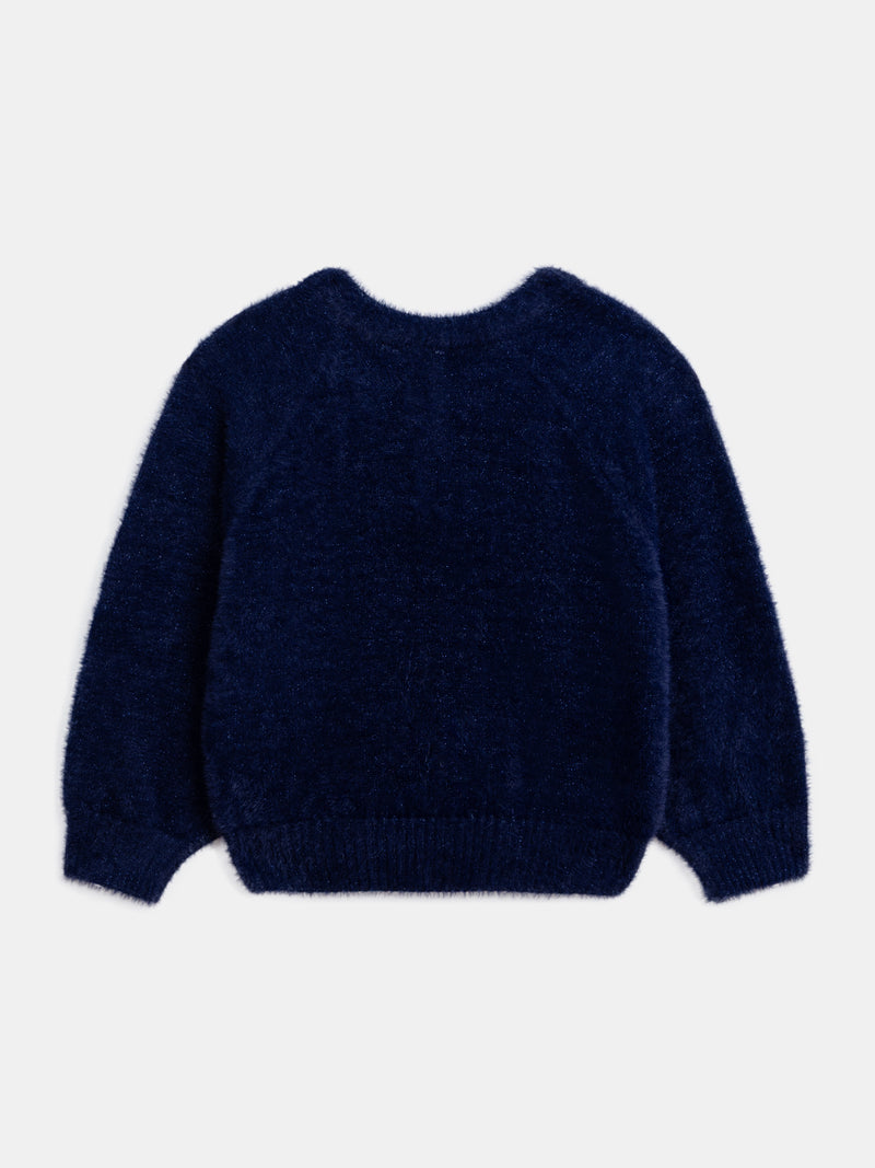Cardigan azul marino de punto suave para chicas
