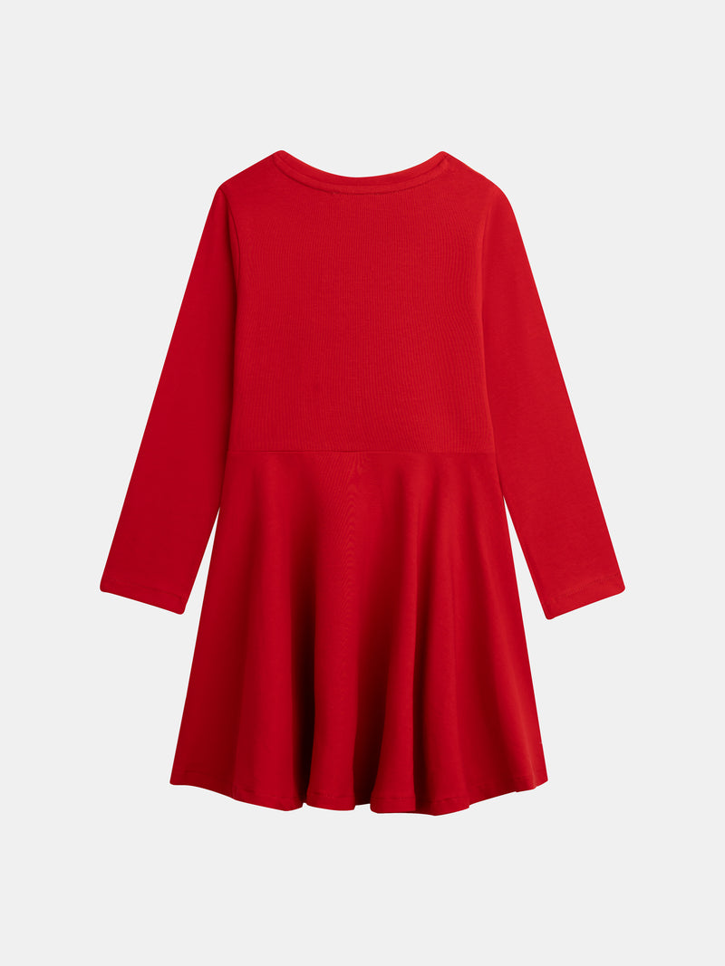 Vestido rojo con bordado de corazón para niña