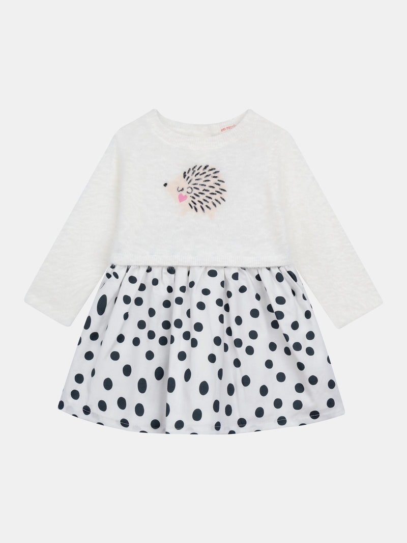 Robe effet 2-en-1 en maille moelleuse et jupe à pois pour bébé fille