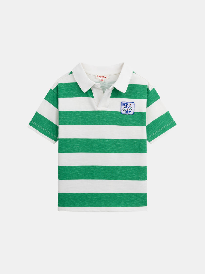Camiseta polo ecru con rayas verdes para niño