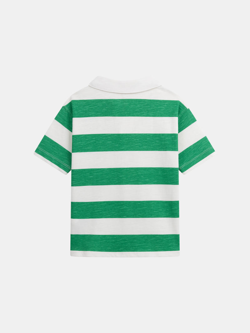 Camiseta polo ecru con rayas verdes para niño